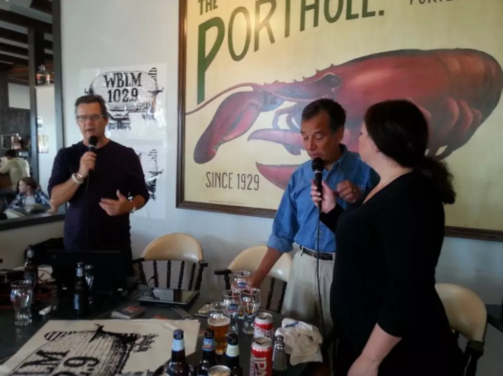 The Captain and Celeste interview Jim Koch, founder of the Boston Beer Co. and Sam Adams beer, at the Porthole in Portland on Wednesday morning. Credit: Robert Cook