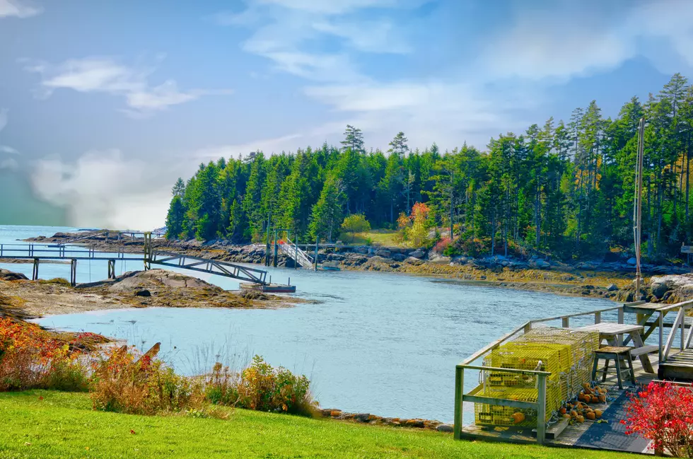 Small Bay with docks-near Boothbay Harbor, Maine